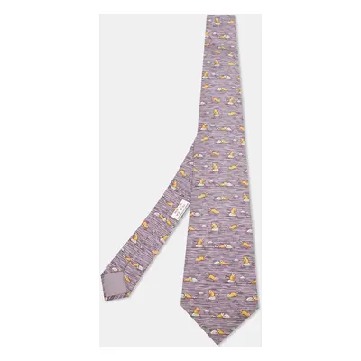 Hermès Purple Raccoon Print Silk Tie