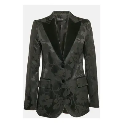 Dolce & Gabbana Black Floral Jacquard Velvet Trim Blazer