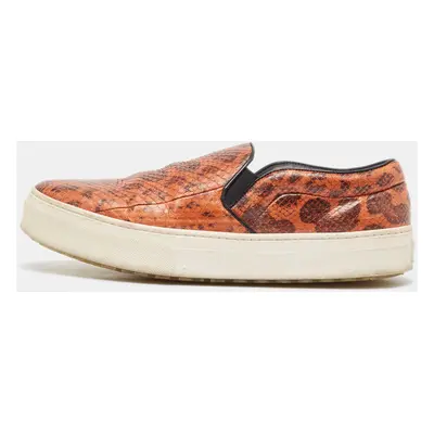 Celine Orange/Brown Snakeskin Leather Skate Slip On Sneakers Size 38.5