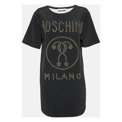 Moschino Couture Black Logo Studded Crepe Shift Dress