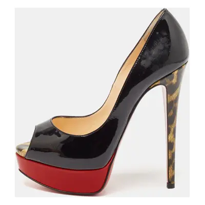 Christian Louboutin Black Patent Leather Lady Peep Toe Platform Pumps Size