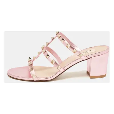 Valentino Metallic Pink Leather Rockstud Slide Sandals Size 38.5