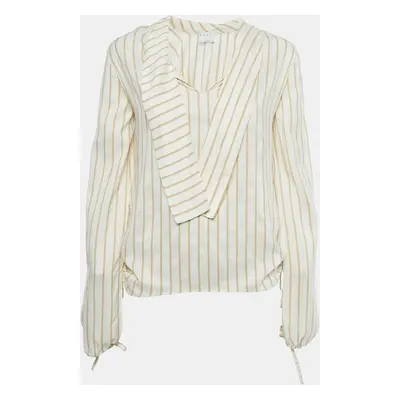 Marni Cream Stripe Silk Neck Tie-Up Detail Blouse