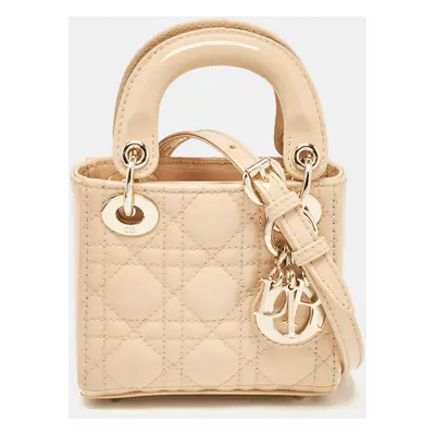 Dior Beige Cannage Patent Leather Micro Lady Dior Tote