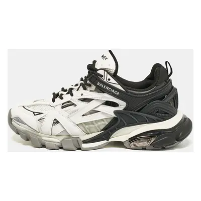 Balenciaga White/Black Faux Leather and Mesh Track Sneakers Size