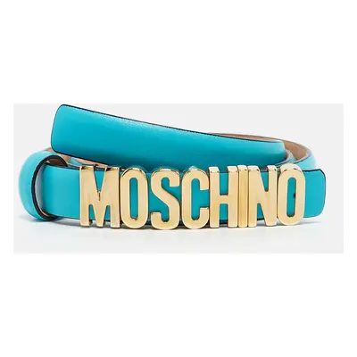 Moschino Turquoise Blue Leather Classic Logo Belt