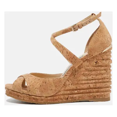 Jimmy Choo Brown Cork Alanah Cork Platform Wedge Sandals Size 38.5