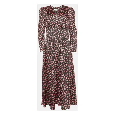 Sandro Black Printed Satin Maxi Dress