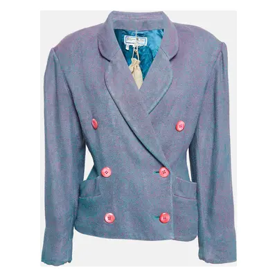 Yves Saint Laurent Variation Blue/Pink Wool Double Breasted Blazer