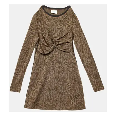 Fendi Kids Brown FF Vertigo Pattern Knit Bow Detail Dress Yrs