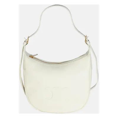 Celine White Cotton Supple Calfskin Cuir Triomphe Small Heloise Bag