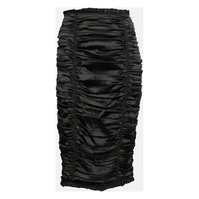 D&G Black Silk Ruched Detail Midi Skirt