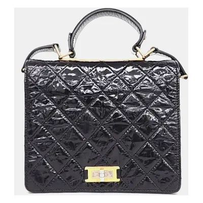 Chanel Black Crinkled Quilted Leather Rita Top Handle Bag