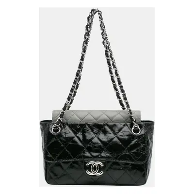 Chanel Black Glazed Calfskin Iridescent Portobello Flap