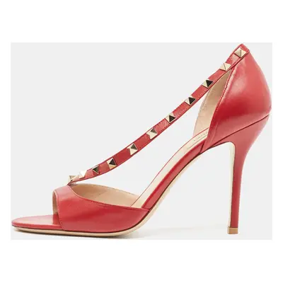 Valentino Dark Red Leather Rockstud Sandals Size