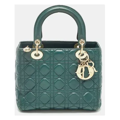 Dior Green Cannage Leather Lady Dior Tote