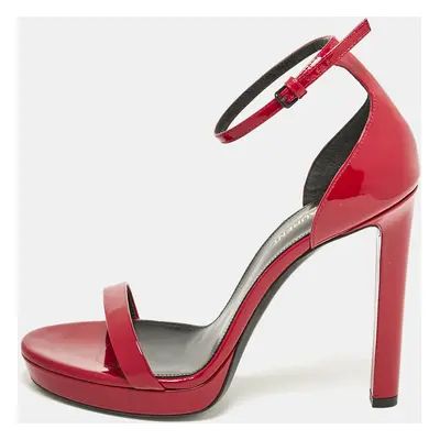 Saint Laurent Red Patent Leather Jane Ankle Strap Sandals Size