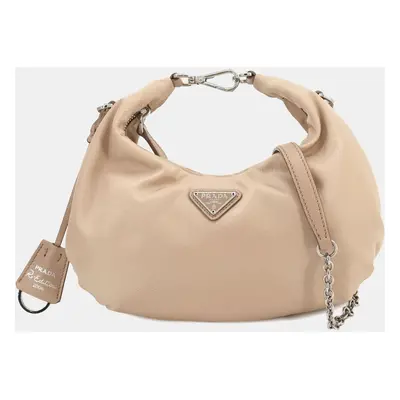 Prada Beige Leather Nylon Saffiano Re-Edition Shoulder Bag