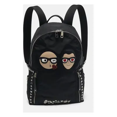 Dolce & Gabbana Black Leather and Nylon Studded Patch Backpack