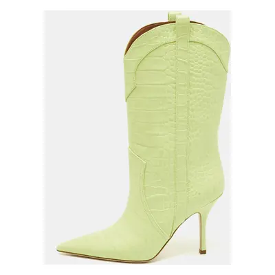 Paris Texas Lime Green Croc Embossed Leather Paloma Mid Calf Boots Size