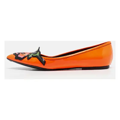 Louis Vuitton Orange Patent Leather Stephen Sprouse Rose Ballet Flats Size 35.5