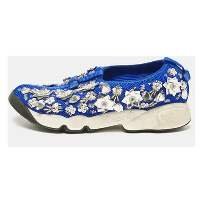 Dior Blue Mesh Fusion Crystal Embellished Slip On Sneakers Size 36.5