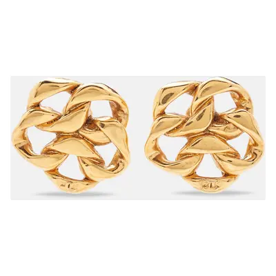 Chanel Chain Link Motif Gold Tone Clip-on Stud Earrings