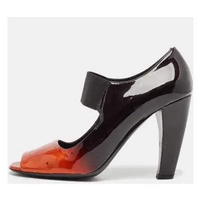 Prada Black/Orange Patent Leather Peep Toe Pumps Size 40.5