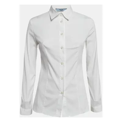 Prada White Stretch Cotton Full Sleeve Shirt