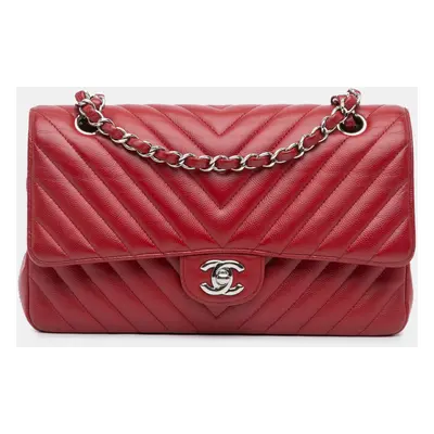 Chanel Red Medium Classic Chevron Caviar Double Flap