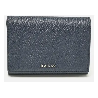 Bally Navy Blue Leather Logo Trifold Wallet