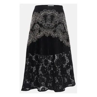 Sandro Black Lace Embroidered Midi Skirt