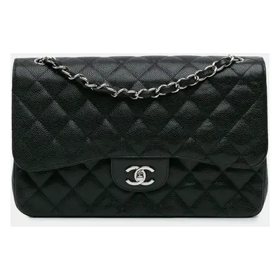 Chanel Black Caviar Leather Jumbo Classic Double Flap Shoulder Bag