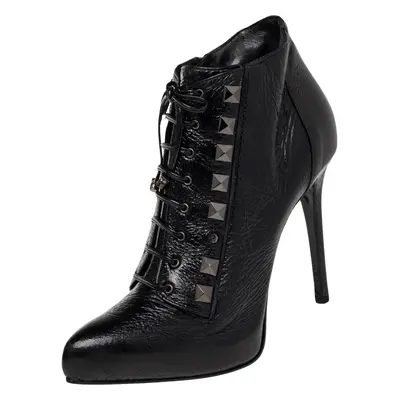 Le Silla Black Patent Leather Lace Up Studded Ankle Booties Size 38.5