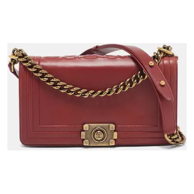 Chanel Red Leather Medium Boy Flap Bag