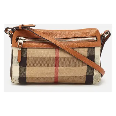 Burberry Brown/Beige House Check Canvas and Leather Farley Crossbody Bag