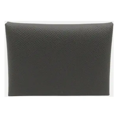 Hermes Grey Leather Calvi Duo Card Case