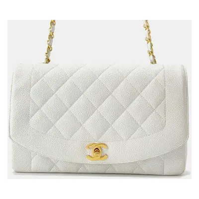 Chanel White Leather Diana Chain Shoulder Bag