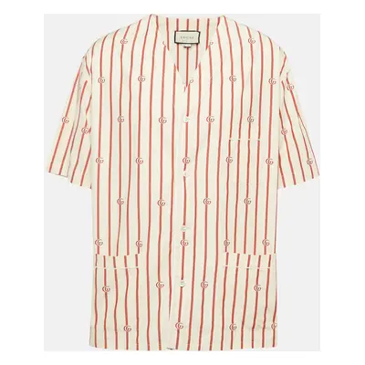 Gucci Cream GG Striped Cotton Bowling Shirt