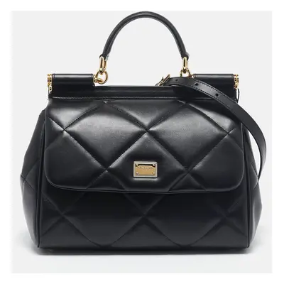 Dolce & Gabbana Black Quilted Leather Medium Miss Sicily Top Handle Bag