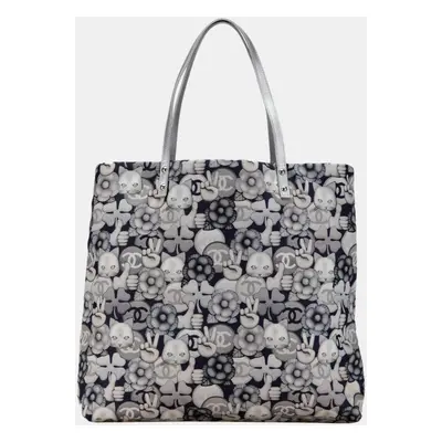 Chanel Grey/Silver Small Nylon Cat Emoticon Shopping Tote