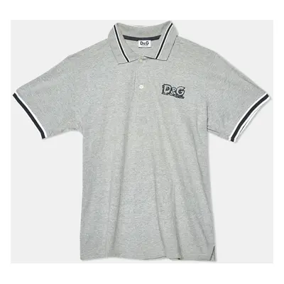 D&G Kids Grey Logo Embroidered Cotton Polo T-Shirt Yrs