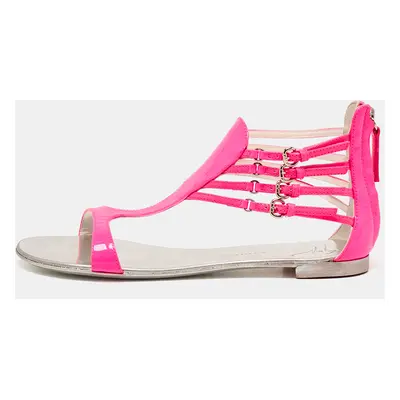 Giuseppe Zanotti Neon Pink Patent Leather Roll Flat Sandals Size