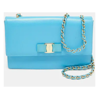 Salvatore Ferragamo Light Blue Leather Ginny Shoulder Bag