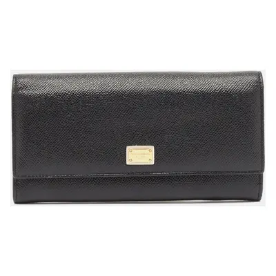 Dolce & Gabbana Black Leather Flap Continental Wallet