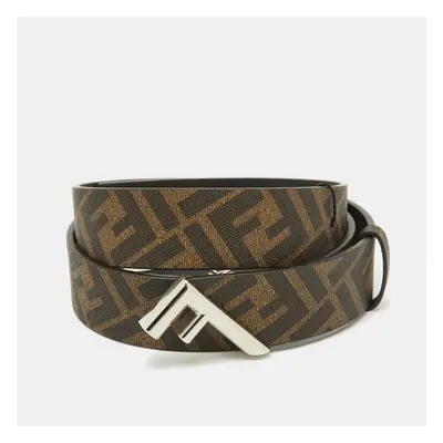 Fendi Brown Zucca Canvas Logo Buckle Belt