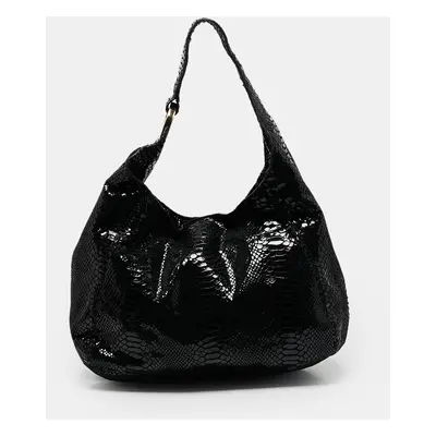 MICHAEL Michael Kors Black Python Effect Alcantara Fulton Hobo