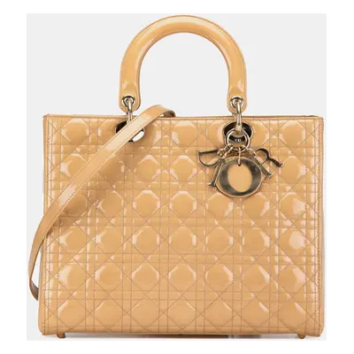 Dior Beige Large Patent Cannage Lady Dior