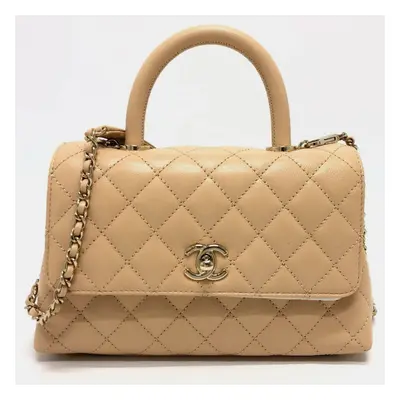 Chanel Matelasse Coco Handle Handbag Caviar Skin Beige