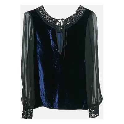 D&G Blue Lace Trim Velvet and Silk Blouse